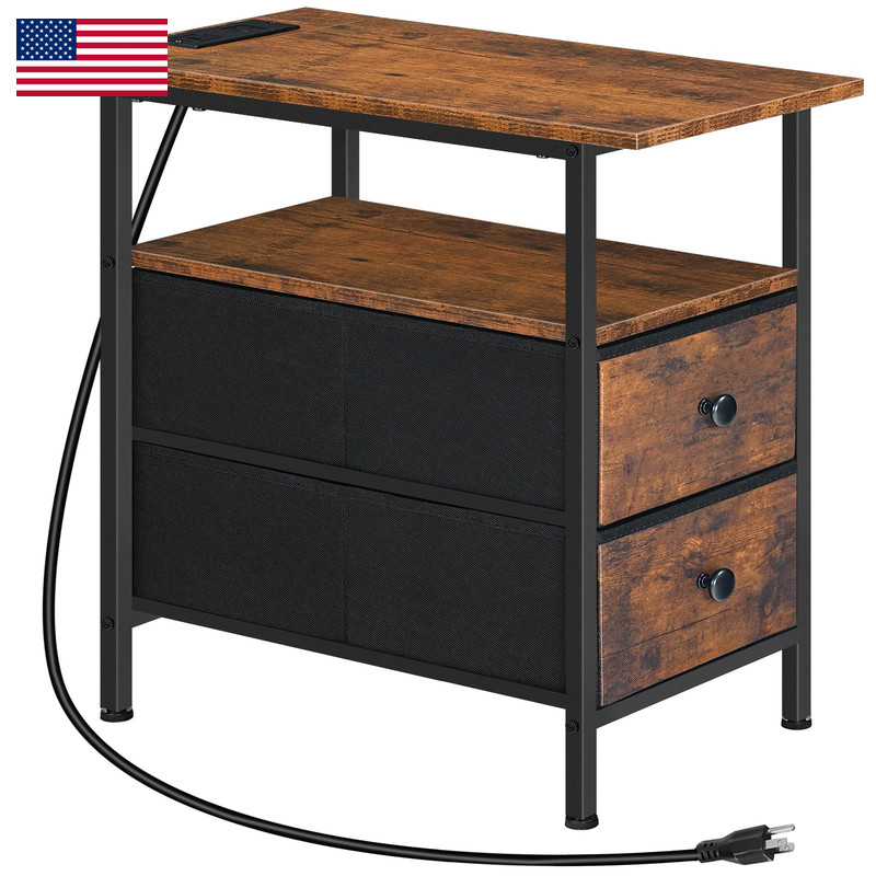 Hoobro End Table Charging Station Narrow Side Table Nightstand 2 Non-Woven