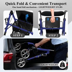 Cosydora Rollator Walkers for Seniors with Seat, 15 Lbs Ultra Navy Blue