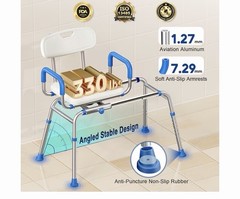 Bluelog Sliding Shower Chair 360° Swivel Padded Seat Extra-Wide Non-Slip