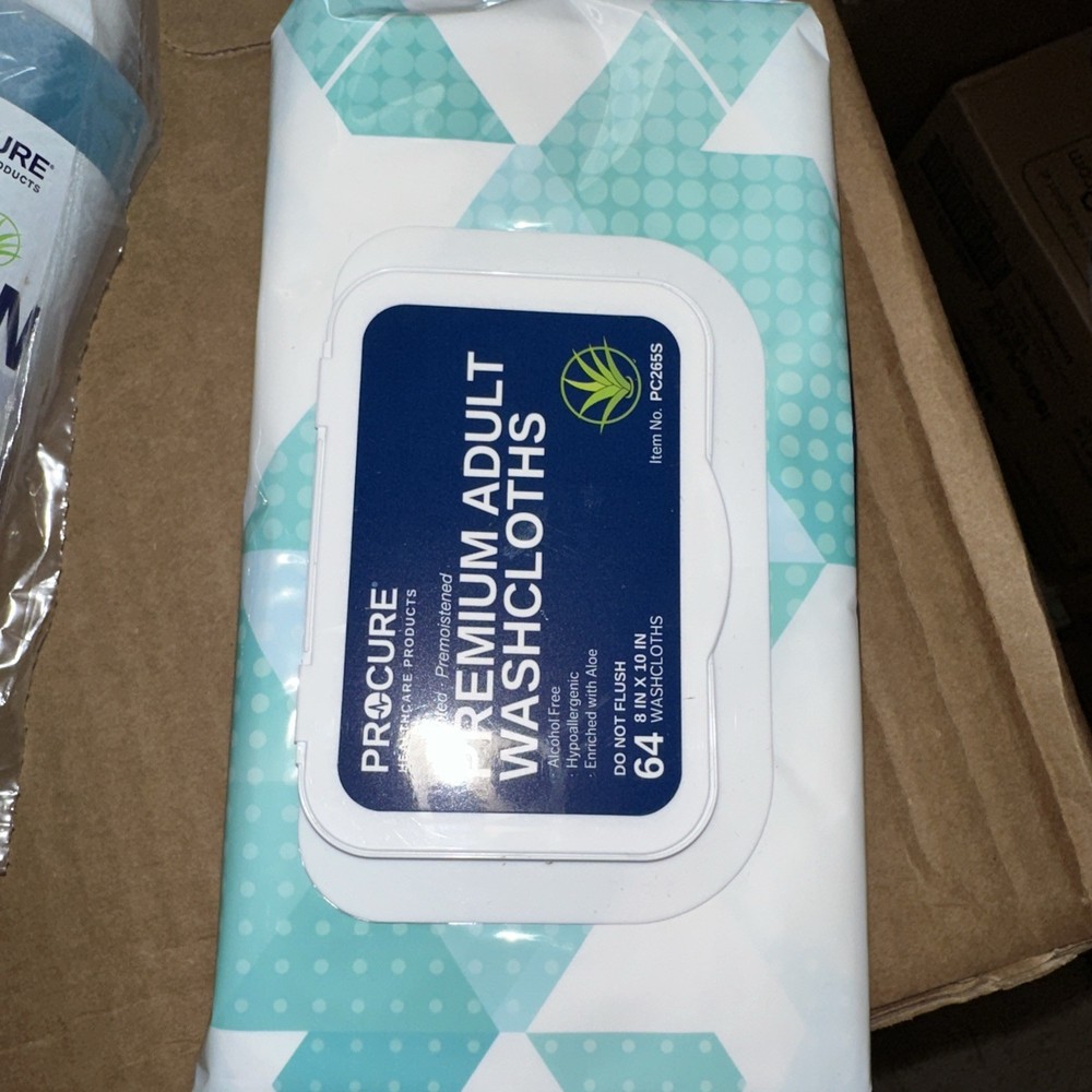 ProCure Premium Adult Washcloths PC265S 8 in x 12 in 64 count exp: 10/2028
