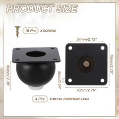 4 Pack Round Metal Furniture Legs for Dresser and Sofa(2.36″ Matte Black)