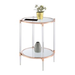 Convenience Concepts Royal Crest 2 Tier Acrylic Glass End Table Rose Gold/Glass