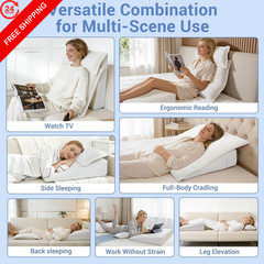 3PCS Bed Wedge Pillow Set for Sleeping, 10″ Adjustable 22x24x10 In, White