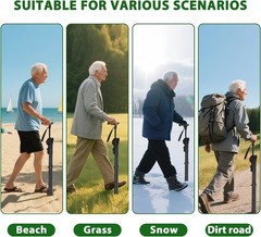 Cane with Seat Folding Lightweight, Adjustable Height 34.2″-39.7″ Walking Stick