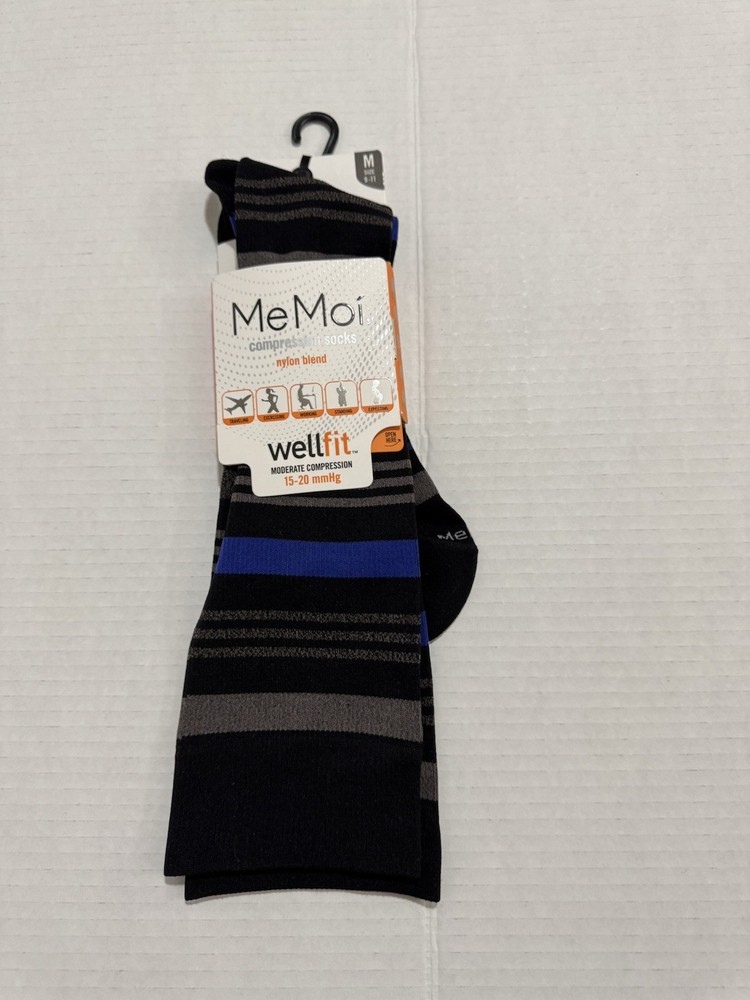 MEMOI WOMAN COMPRESSION SOCK NYLON BLEND SHOES 9-11 15/20 MMHG NEW BLACK
