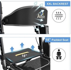 Walkers for Seniors, Rollator Walker with Seat, 350 Lb Weight Capacity, 18″ Big