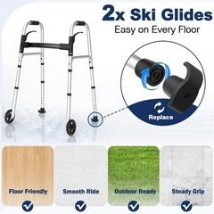 Lightweight Folding Walker for Seniors, 5″ Wheels, Adjustable Height, 350 lbs Su