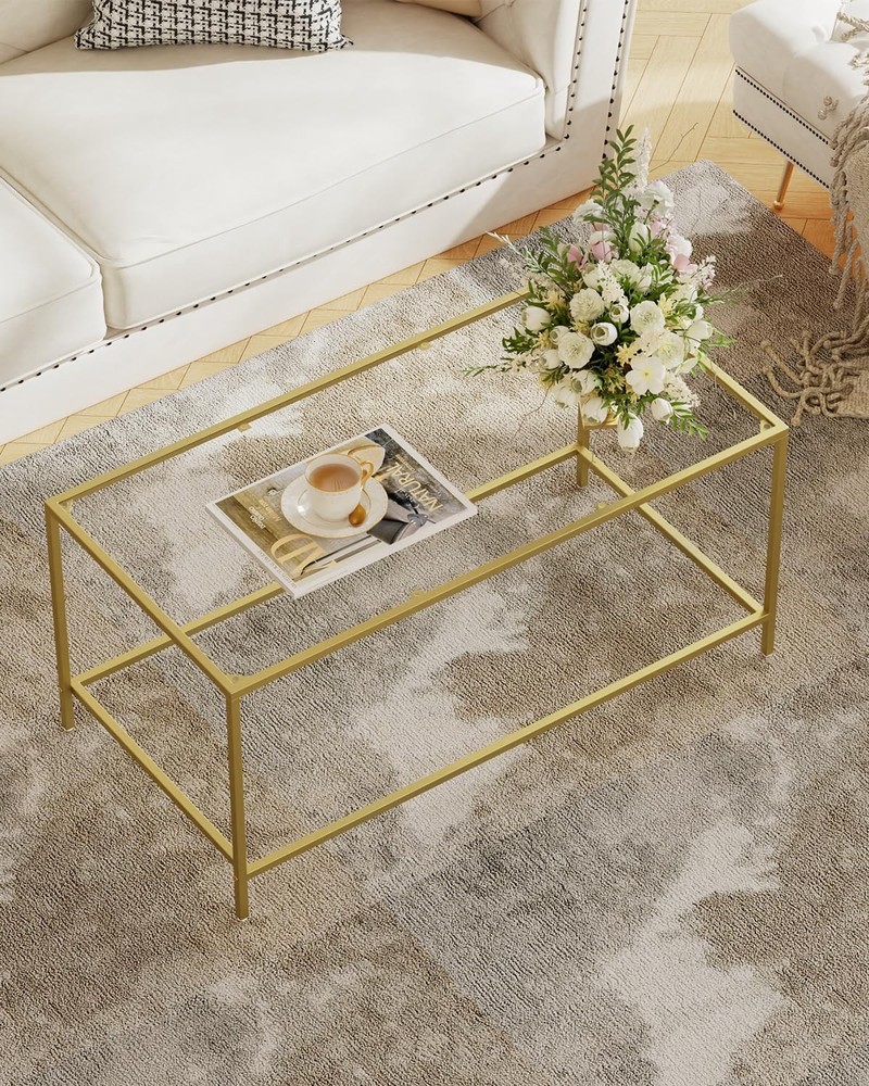Homleke Glass Coffee Table Modern Rectangular Coffee Table For Living Room