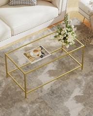 Homleke Glass Coffee Table Modern Rectangular Coffee Table For Living Room