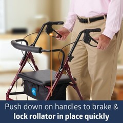 Medline MDS86800XWS Bariatric Steel Rollator Walker 500lb Padded Seat Burgundy