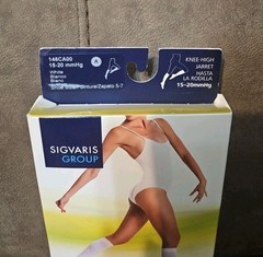 New Womens Sigvaris 146C Casual Cotton Socks Closed Toe Knee High White Size A