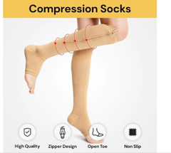 S/M-L/XL Zip Up Compression Socks Open Toe Leg Foot Support 20-30mmHg Men&Women