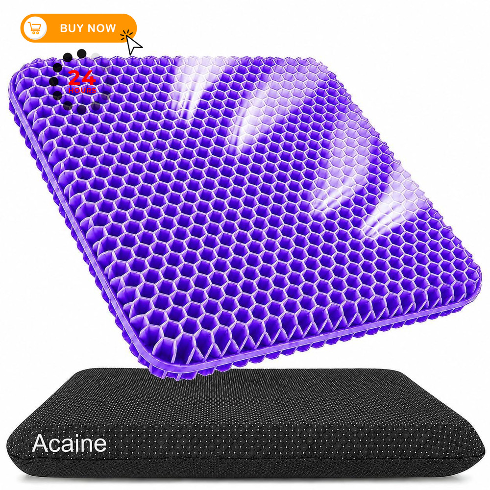 Acaine Extra Thick Large Pure Gel Seat Cushion for 18×18×1.8inch, Púrpura
