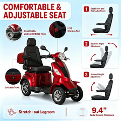 1000W Heavy Duty 4Wheel Mobility Scooters 500lbs Capacity Electric Powered Chair