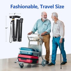 Folding Walking Cane Adjustable Height 5 Levels Portable Lightweight Mobility