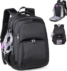 Black Enteral Feeding Tube Backpack for Adults with Multi-Compartment Storage
