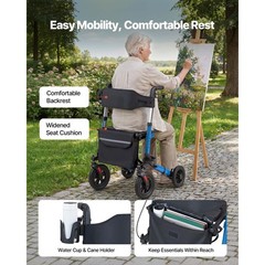 Uimoso Compact 3-Fold Rollator Walker for Seniors, Supports Up to 300 lbs