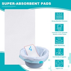 90 PCS Super Absorbent Commode Pads for Bedside Bucket, Liners with Gel, Potty