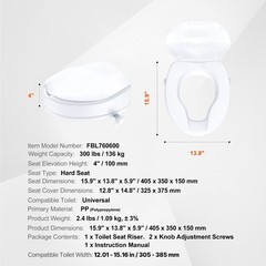 Uimoso Raised Toilet Seat 4″ Raised 300 lbs Universal Toilet Riser for Elderly
