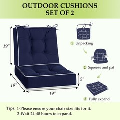 HARBOREST Outdoor Chair Cushions Set of 2, Tufted Patio 19″x19″x5″, Navy