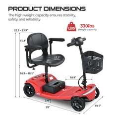4 Wheels Foldable Senior Mobility Scooter 10-20 Miles 330bs Capacity 250W 5 Mph
