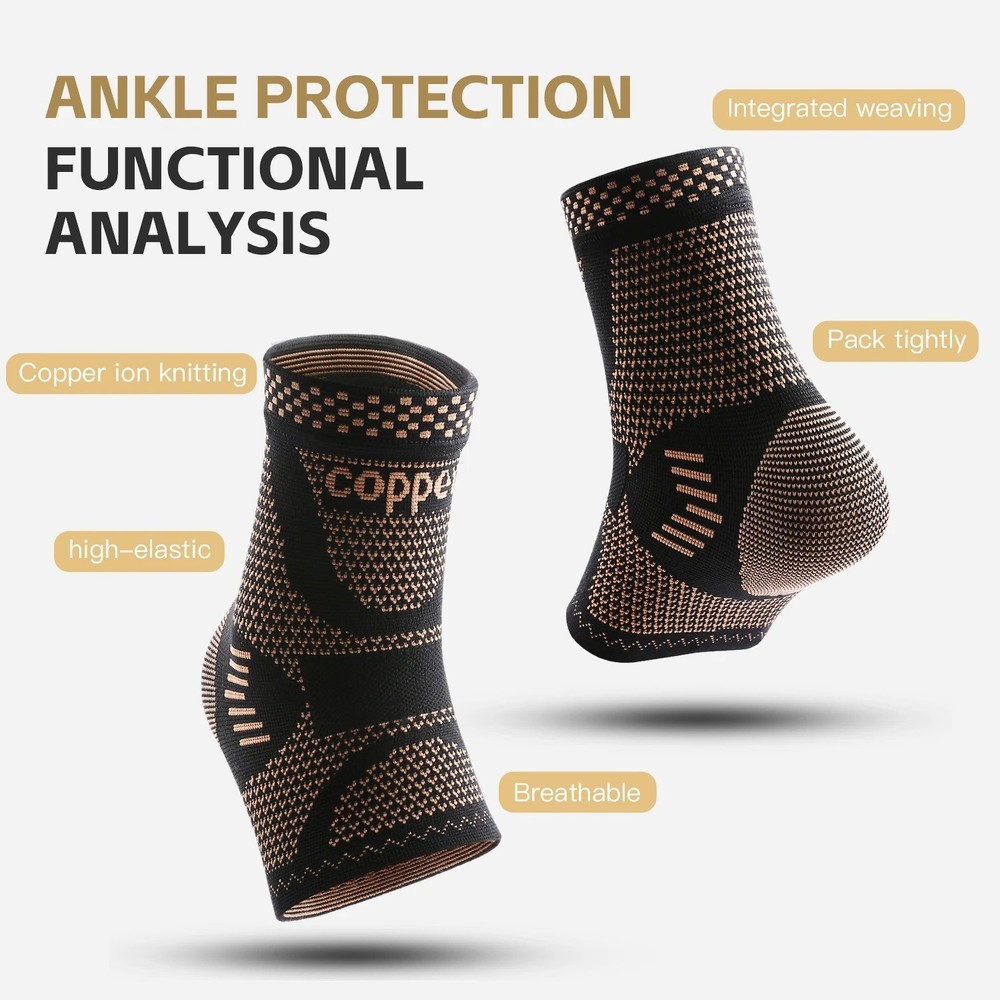 Copper Ankle Support Compression Strap Achilles Tendon Brace Sprain Sports