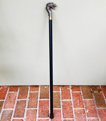 Self Defense Cane – Black Bronze – Beautiful Cast Dragon Head Handle – Tall 38″