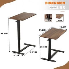 Overbed Bedside Table with Wheels, Adjustable Hospital Over Bed Table, Rolling L