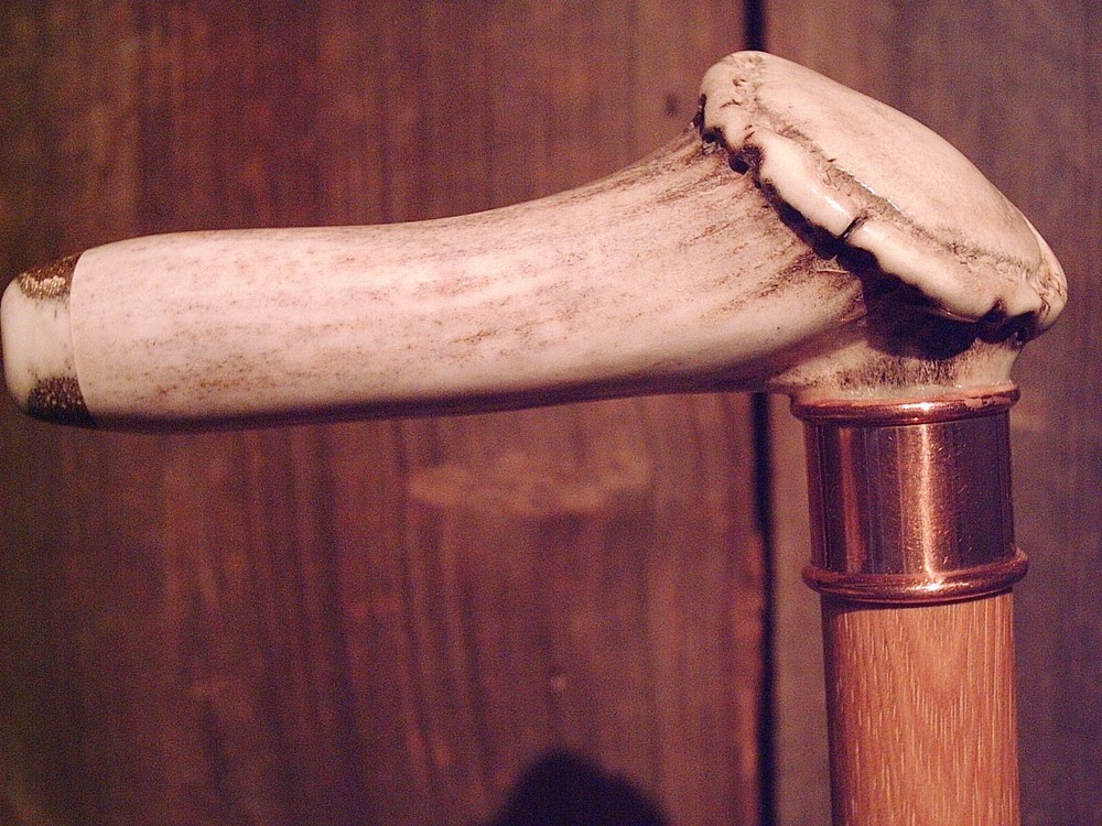 DEER ANTLER handle walking stick cane lathe tapered HICKORY shaft made in USA