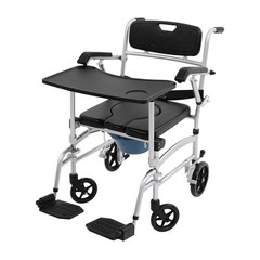 220lbs Shower Commode Chair Mobility Wheelchair Bedside Toilet Seat with Casters