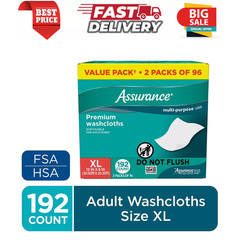 Assurance Premium Disposable Washcloths Pre-Moistened Body Wipes, XL, 192 Ct