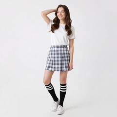 Cotton Knee High Socks Triple Stripes Over the Calf Retro 9-13 A03-black/White