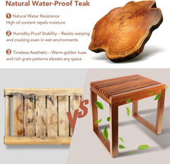 15.7“ Compact Teak Shower Stool, Solid Wood Spa Bench for Walk-In Shower | Wate