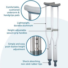 Lightweight Aluminum Crutches – Pair for Adults & Children