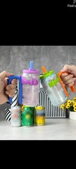 Multicolor Plastic Cup Holder for Cans with Handle Grip and Straw Attachment
