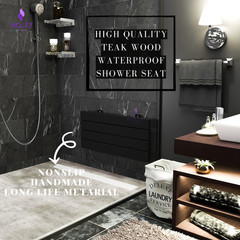 Wall Mounted Folding Shower Bench, Hidden Handmade Teak Wood Floating Seat