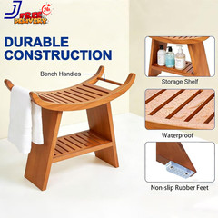 23″ Teak Shower Bench with Curved Seat & Storage Shelf Holds 500 LBS
