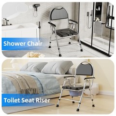 4-in-1 Folding Bedside Commode Chair for Seniors, Adjustable Height, Armrests, 3