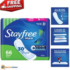 Ultimate Comfort Maxi Pads for Women, Wingless, 66ct with 4-Wall Leak Protection