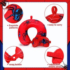 Gilprop 2 Pcs Spider Gaming Travel Pillow with Sleep Eye Mask, U Red, Black