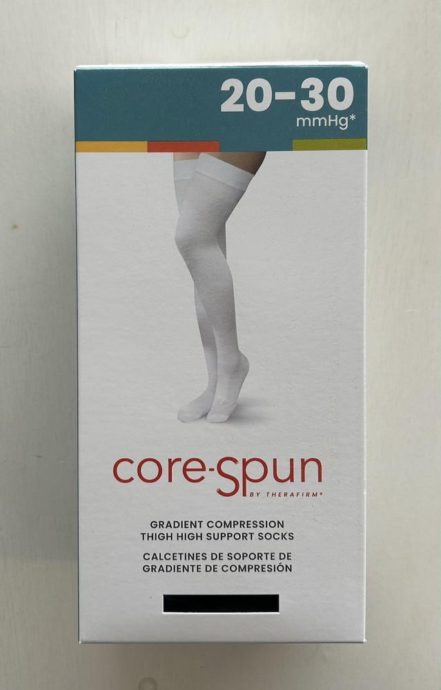 Therafirm Core-Spun Gradient Compression Thigh High Socks 20-30 mmHg Moisture W…