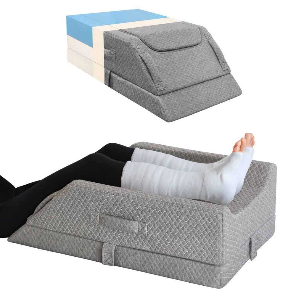 Adjustable Leg Elevation Pillows for Swelling After Surgery, Double Leg, Grey