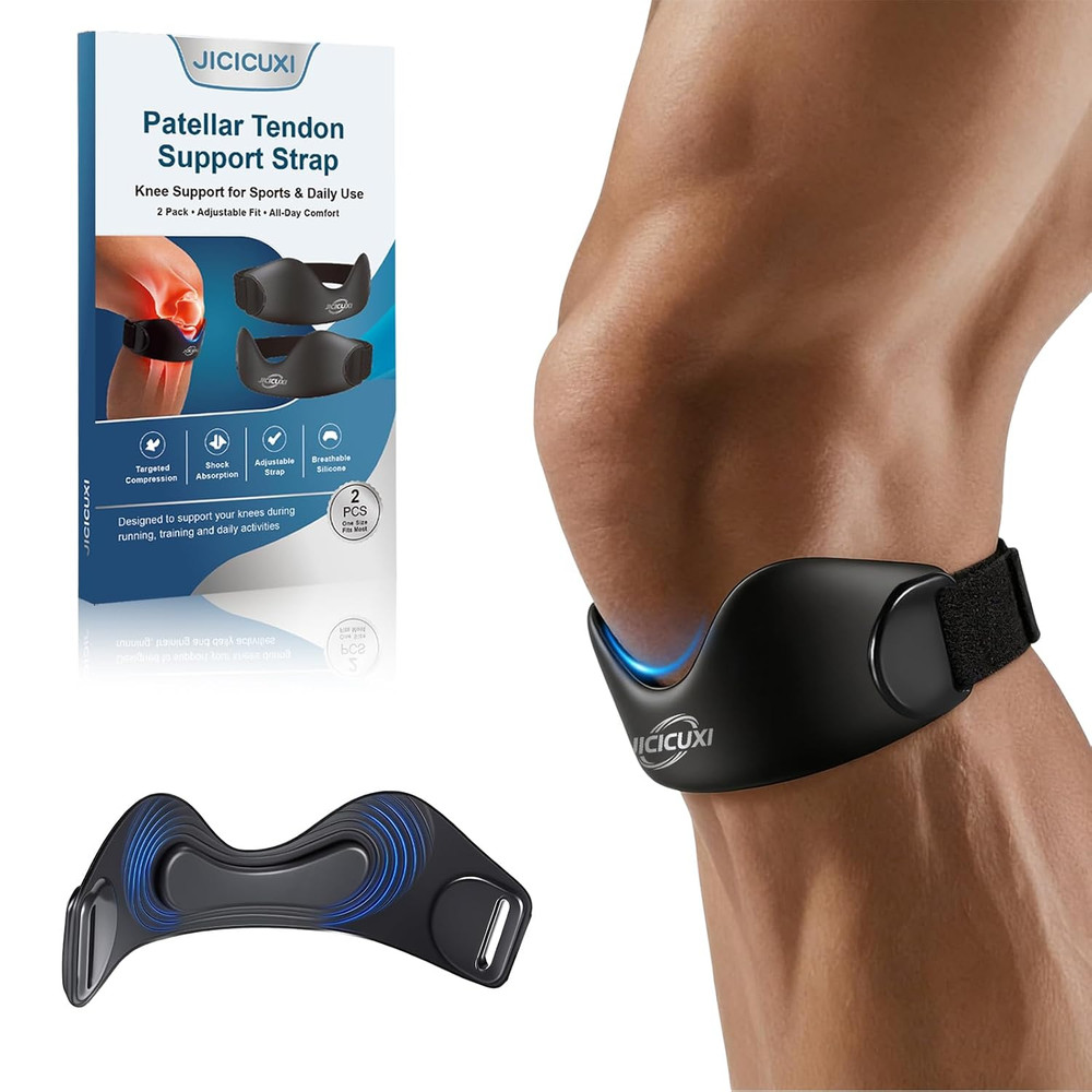 Silicone Patellar Tendon Support Strap 2 Pack, Adjustable Patella Bands
