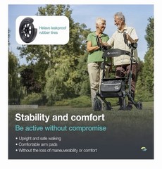 Helavo All Terrain Upright Rollator Walker w/Solid Rubber Tires, Seat, Backrest