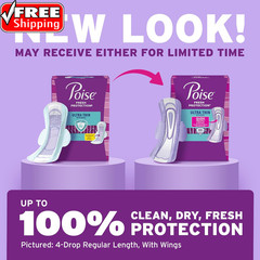 Poise Ultra Thin Incontinence & Postpartum Pads with Wings for Bladder Leaks, 4