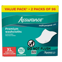 Assurance Premium Disposable Washcloth Wipes, Free From Alcohol, XL (192 Count)