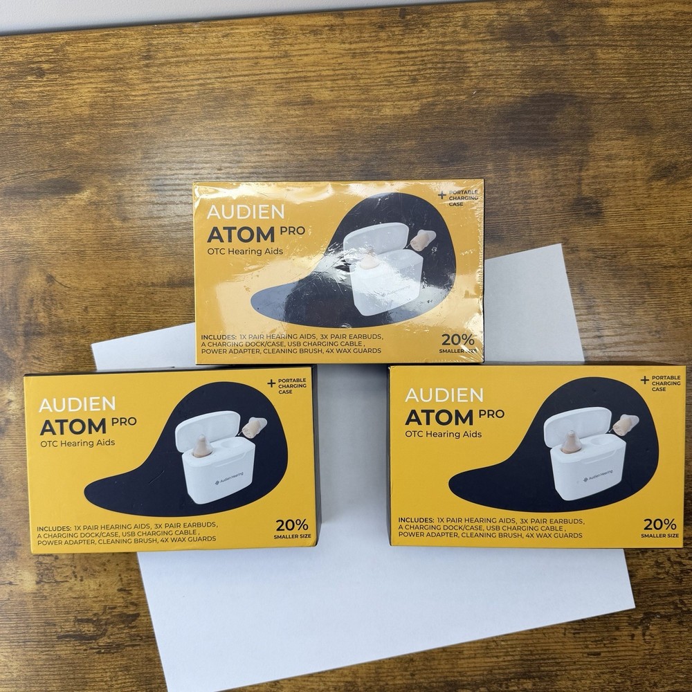 Audien Atom Pro OTC Hearing Aids Rechargeable Wireless Pair Charging Case Lot -3
