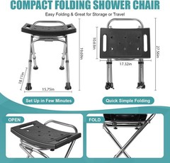 Height Adjustable Folding Shower Chair – Portable Anti-Slip Bath Stool for Senio