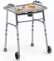 Folding Walker w/ Tray & 5″ Wheels, Adjustable Lightweight Walker, Silver