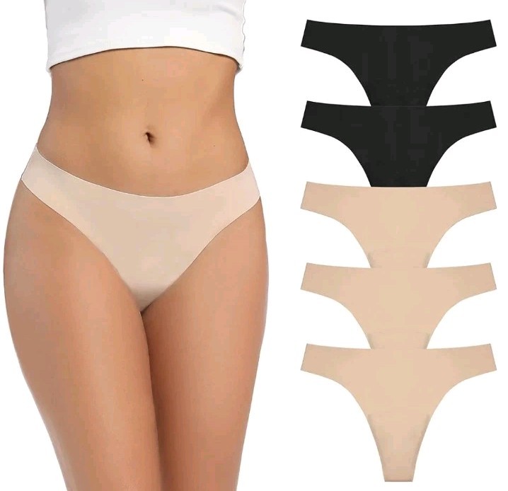 Womens 5 Pack Light Absorbency Incontinence Thong Panties 2 Black & 3 Beige Sz L